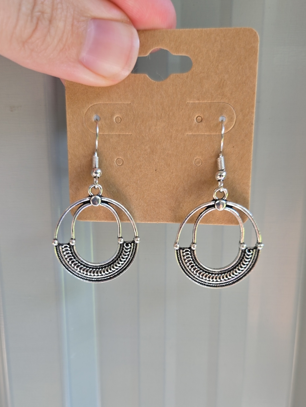 Silver Boho Double Hoop Dangle Earrings
